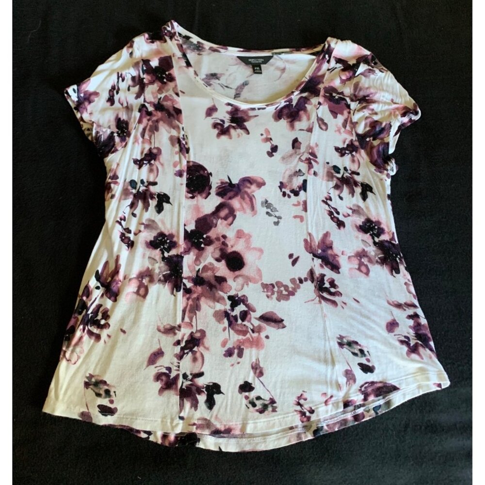 Simply Vera Vera Wang Womens Floral Print Top Size PXLarge White & Purple Rayon